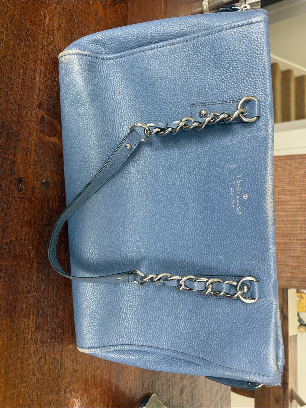 kate spade Powder Blue Pebbled Leather Shoulder Bag with Chain Straps